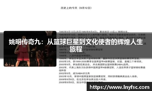 姚明传奇九：从篮球巨星到文化使者的辉煌人生旅程